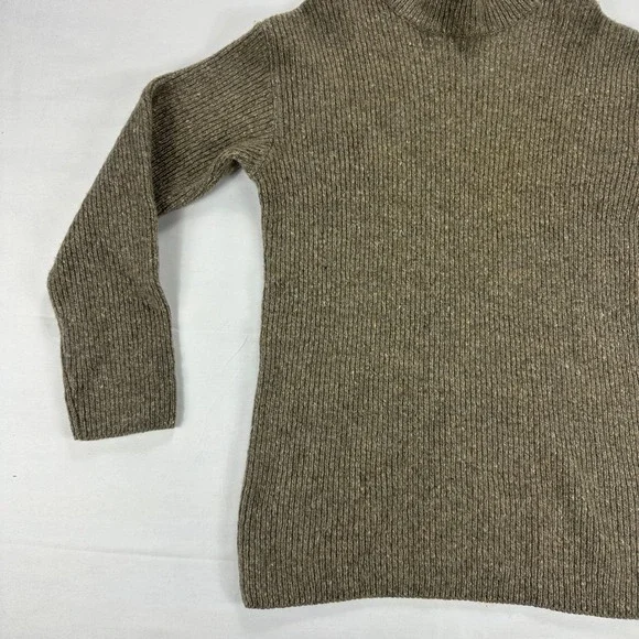 Agnès b. Wool Mock Neck Ribbed Sweater Brown Chunky Knit Pullover Size 1